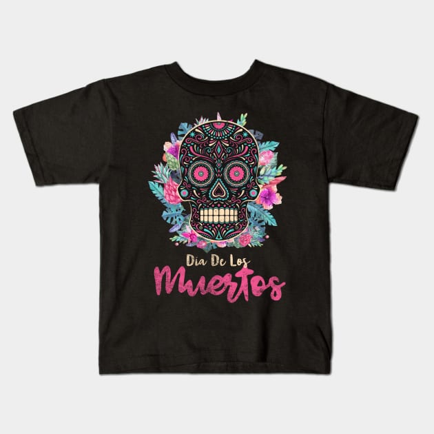 Dia de Los Muertos Sugar Skull Kids T-Shirt by SolarFlare